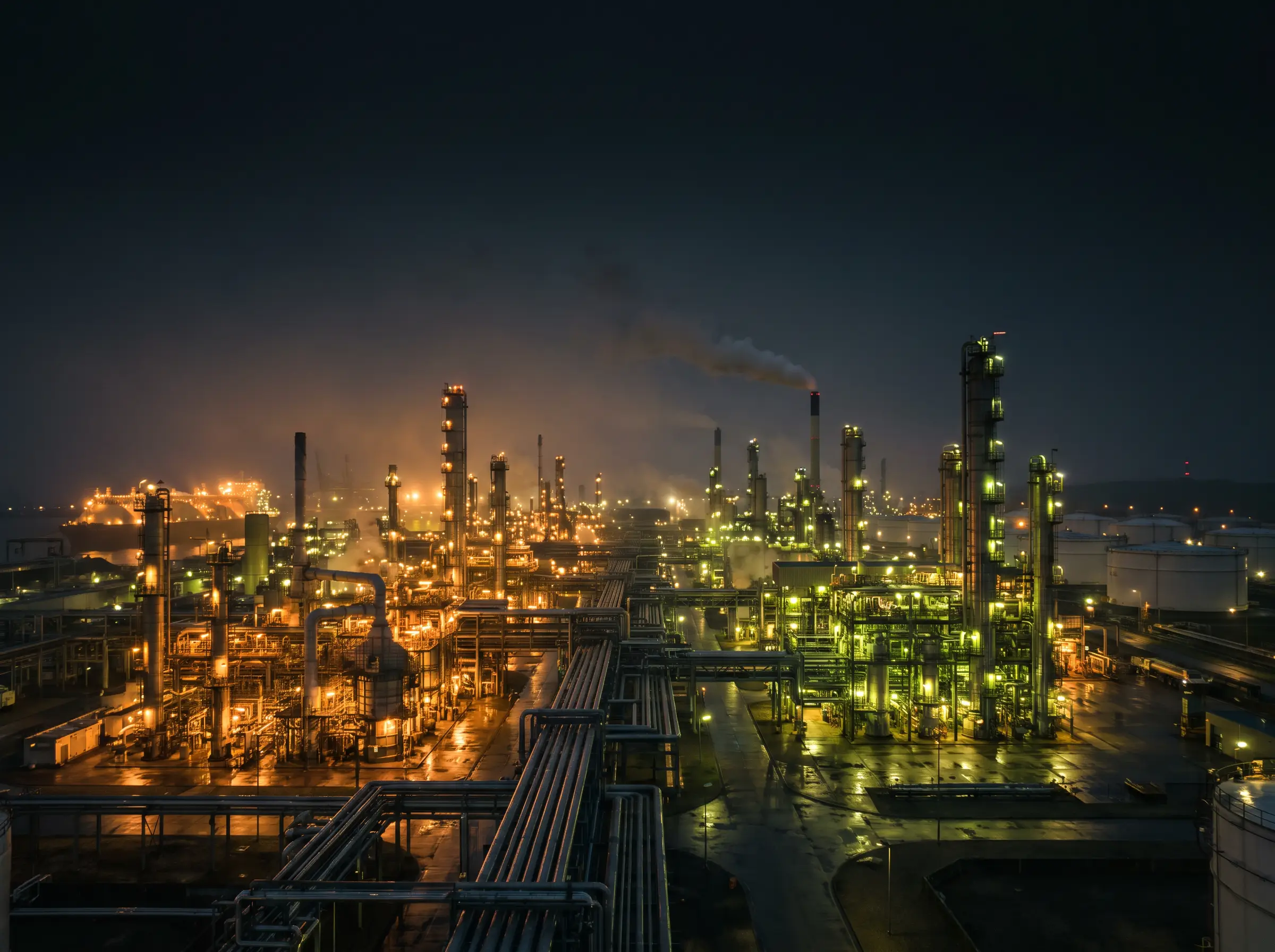 Oil refinery and LNG terminal at dusk